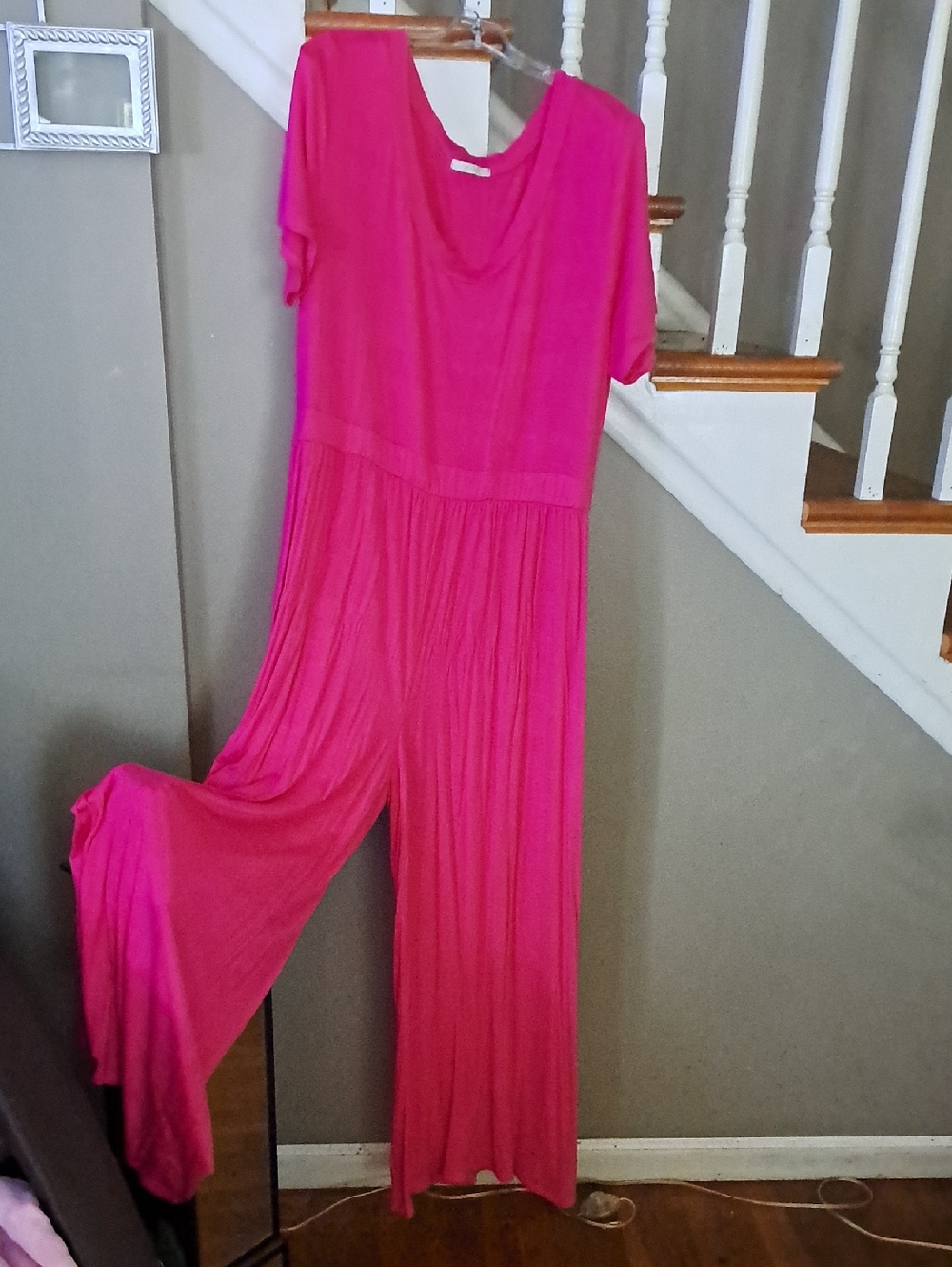 Relaxed Hot Pink Wide-Leg Jumpsuit with Short Sleeves